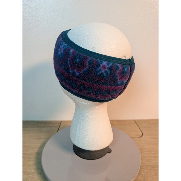 Vintage LL Bean Fleece Headband Blue Green Raspberry Argyle Pattern Ski USA Made - Picture 3 of 5